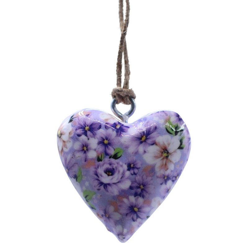 Grands Cœurs Décoratifs En Bois - Fleur Violette (50) - Dans Un Bocal D’Exposition