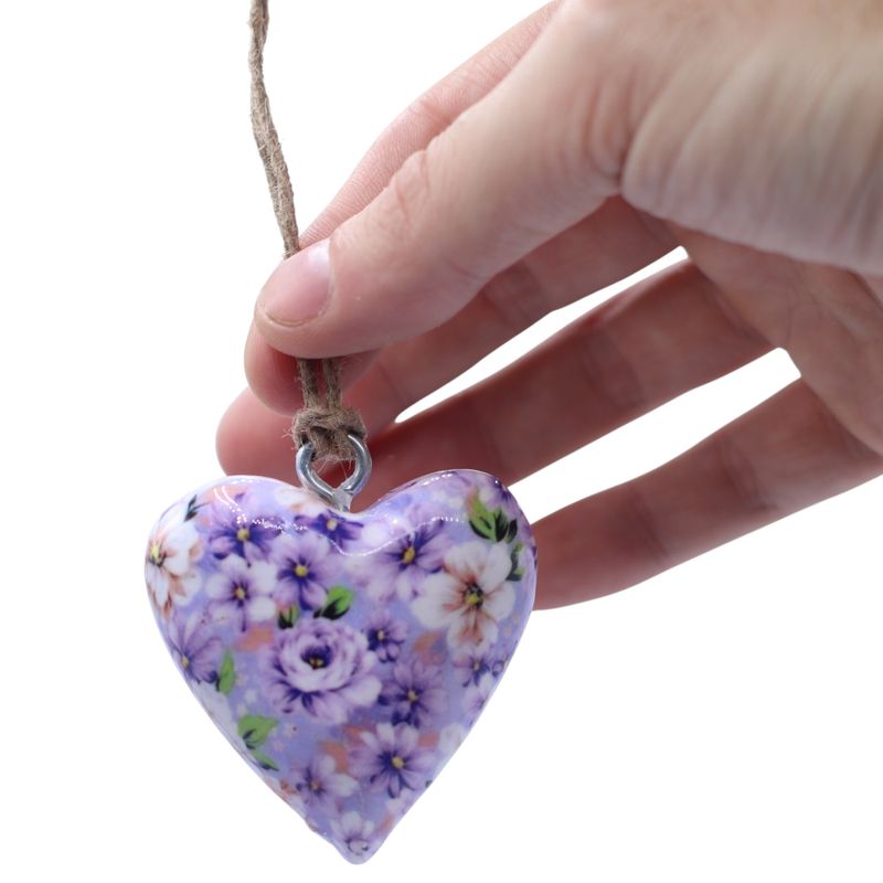 Grands Cœurs Décoratifs En Bois - Fleur Violette (50) - Dans Un Bocal D’Exposition
