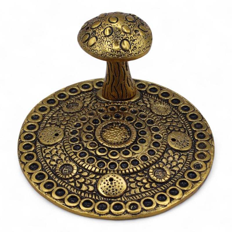 Porte-Encens Assiette Champignon Effet Laiton