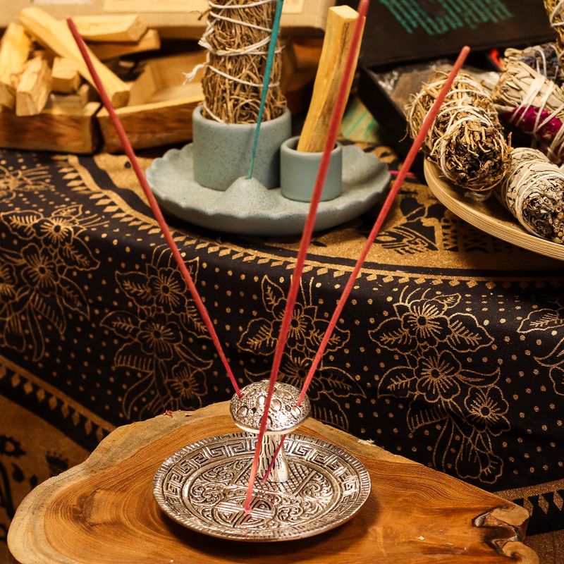 Porte-Encens Assiette Champignon Effet Argent
