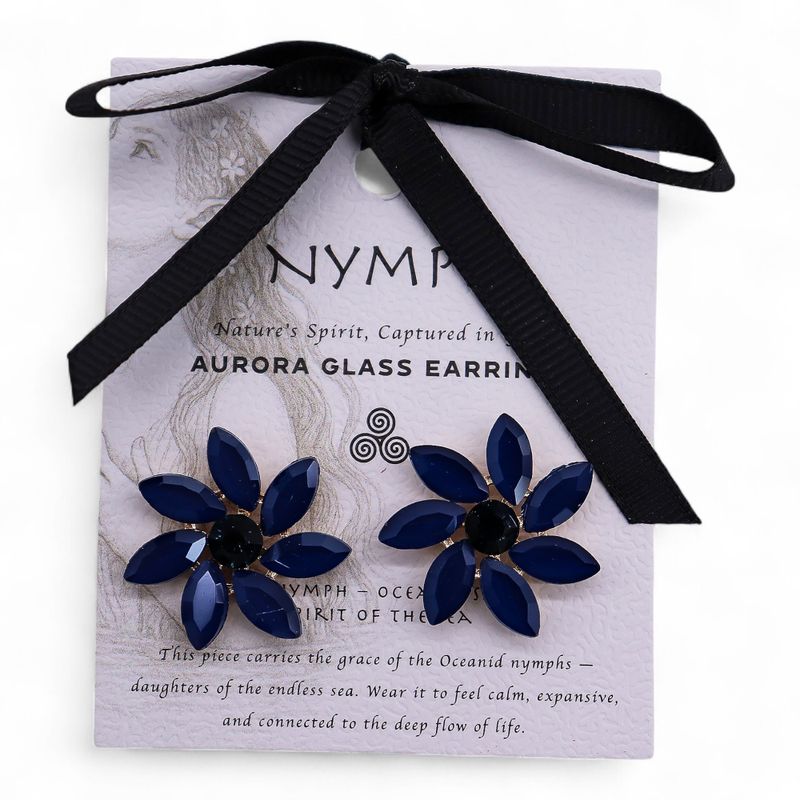Boucles d’Oreilles Bleu Royal - Verre Vintage - Fleurs
