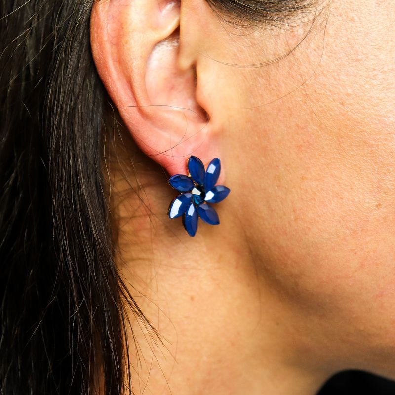 Boucles d’Oreilles Bleu Royal - Verre Vintage - Fleurs