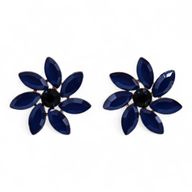 Boucles d’Oreilles Bleu Royal - Verre Vintage - Fleurs