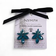Boucles d’Oreilles Vert Sarcelle - Verre Vintage - Fleurs