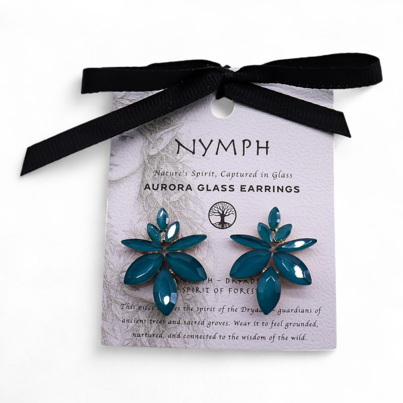Boucles d’Oreilles Vert Sarcelle - Verre Vintage - Fleurs