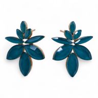 Boucles d’Oreilles Vert Sarcelle - Verre Vintage - Fleurs
