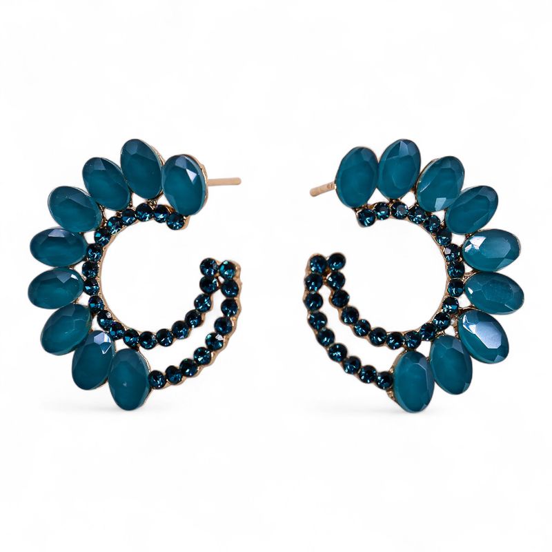 Boucles d’Oreilles Vert Sarcelle - Verre Vintage - Anneaux