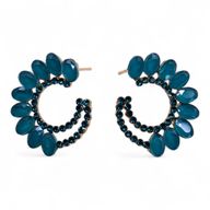 Boucles d’Oreilles Vert Sarcelle - Verre Vintage - Anneaux