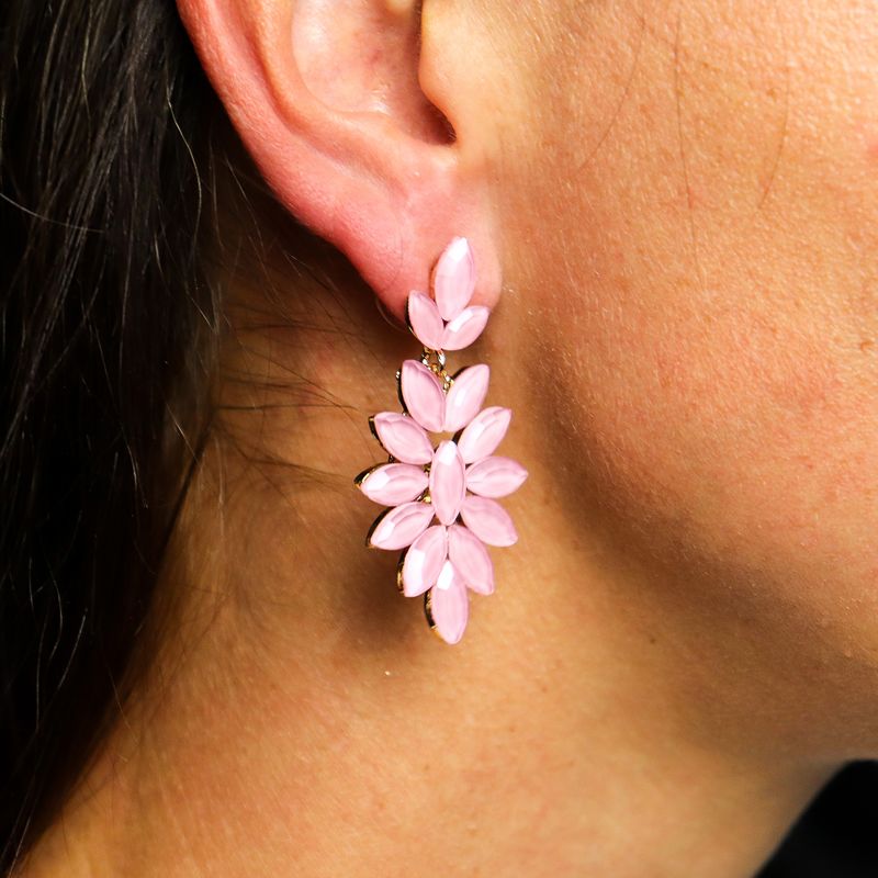 Boucles d’Oreilles Quartz Rose - Verre Vintage - Longues Gouttes