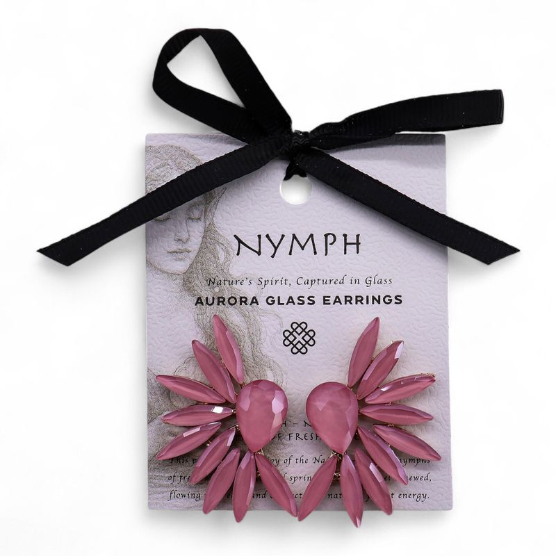 Boucles d’Oreilles Quartz Rose - Verre Vintage - Ailes d’Ange