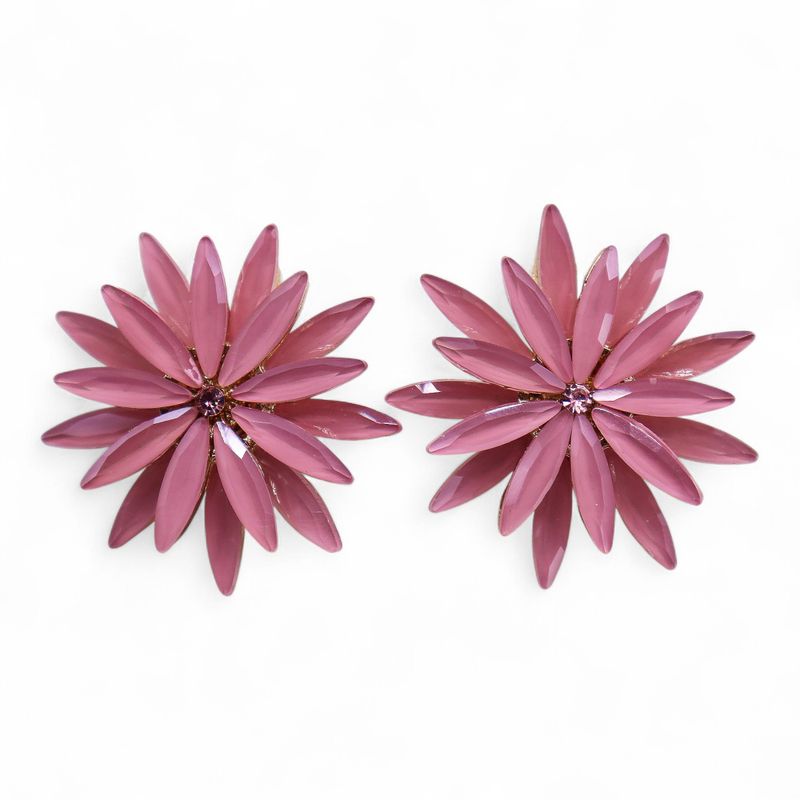 Boucles d’Oreilles Quartz Rose - Verre Vintage - Fleurs