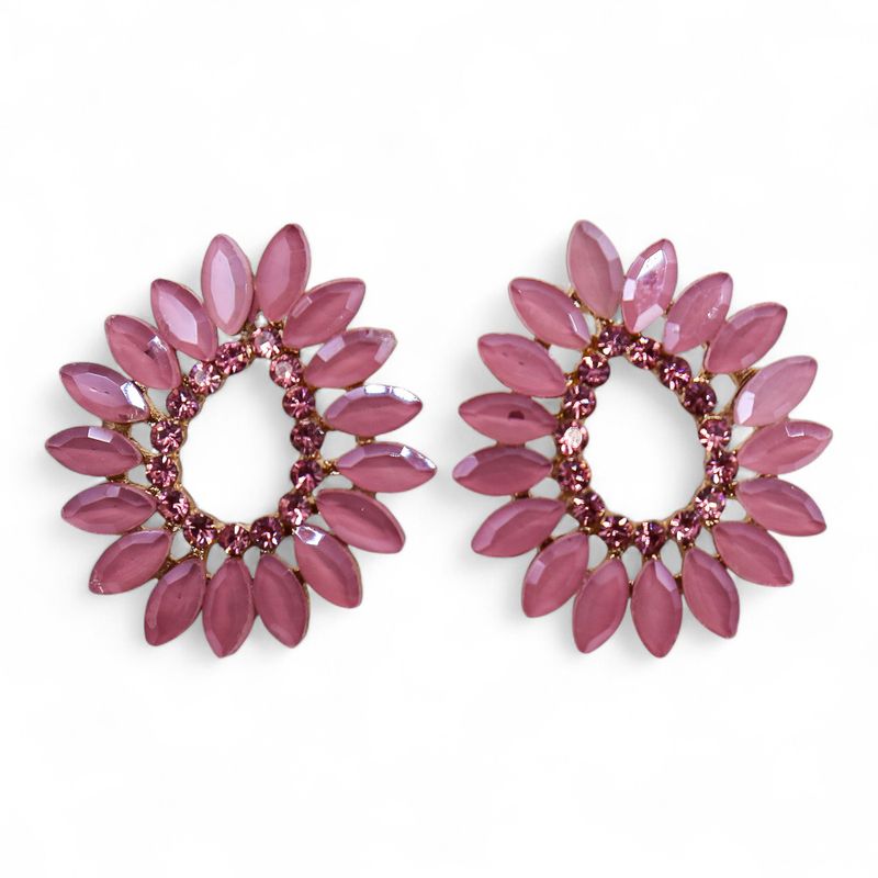 Boucles d’Oreilles Quartz Rose - Verre Vintage - Anneaux
