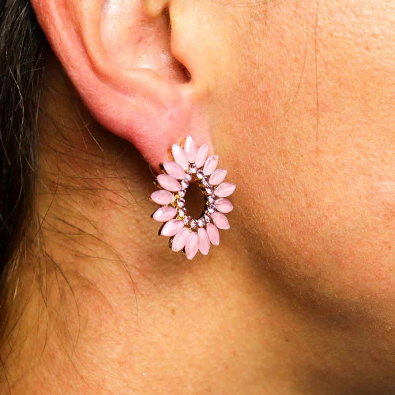 Boucles d’Oreilles Quartz Rose - Verre Vintage - Anneaux