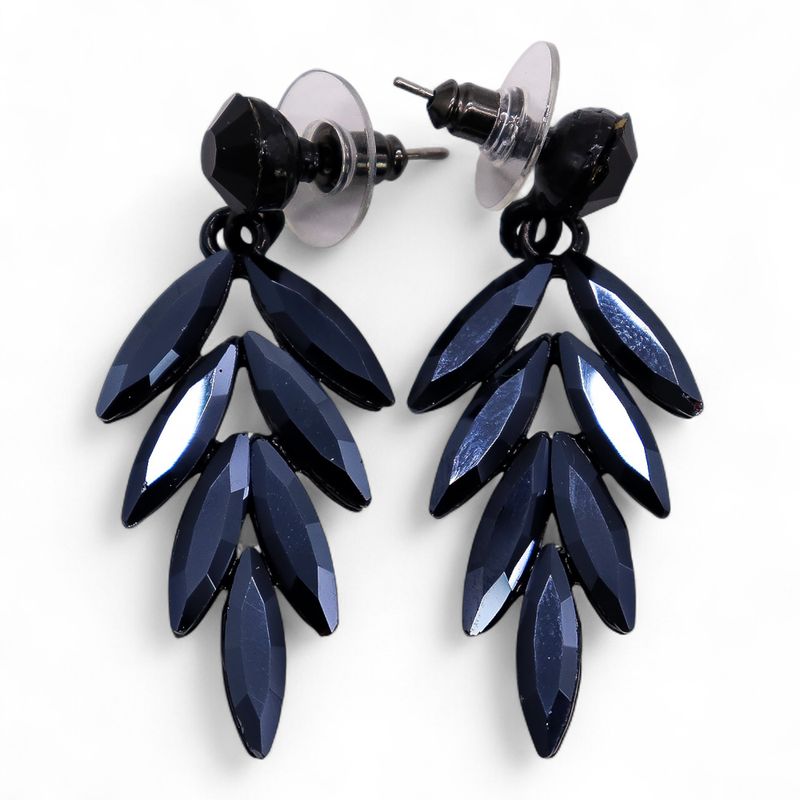 Boucles d’Oreilles Noir Jais - Verre Vintage - Longues Gouttes