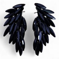 Boucles d’Oreilles Noir Jais - Verre Vintage - Ailes d’Ange