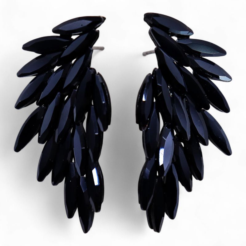 Boucles d’Oreilles Noir Jais - Verre Vintage - Ailes d’Ange