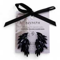 Boucles d’Oreilles Noir Jais - Verre Vintage - Ailes d’Ange