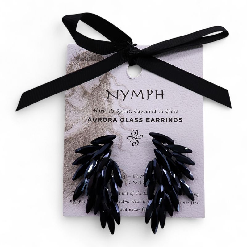 Boucles d’Oreilles Noir Jais - Verre Vintage - Ailes d’Ange