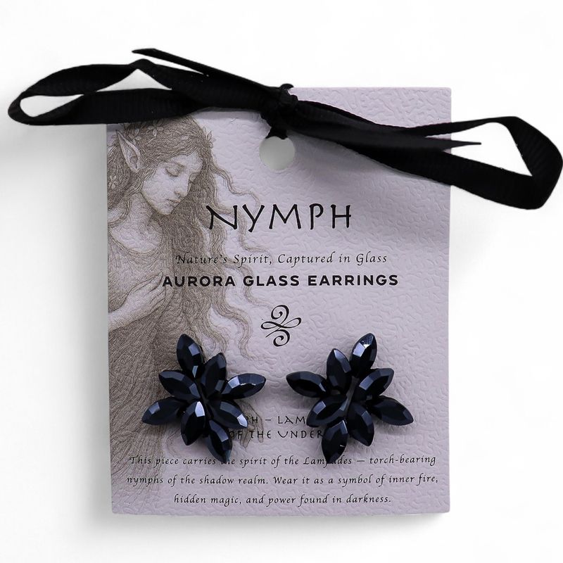 Boucles d’Oreilles Noir Jais - Verre Vintage - Fleurs