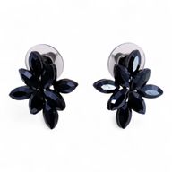 Boucles d’Oreilles Noir Jais - Verre Vintage - Fleurs
