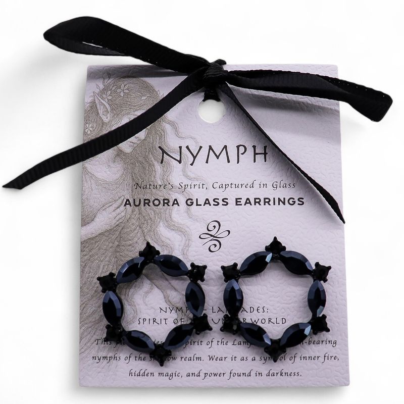 Boucles d’Oreilles Noir Jais - Verre Vintage - Anneaux