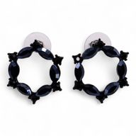 Boucles d’Oreilles Noir Jais - Verre Vintage - Anneaux