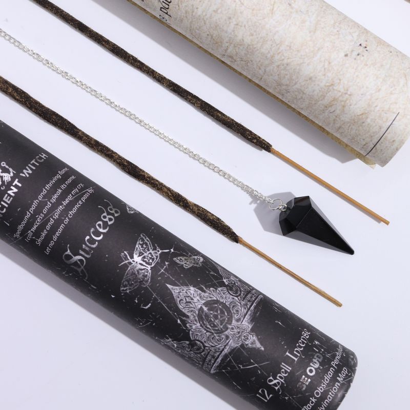 Encens de Sort de Sorcière Ancien - Succès - Pendule en Obsidienne Noire