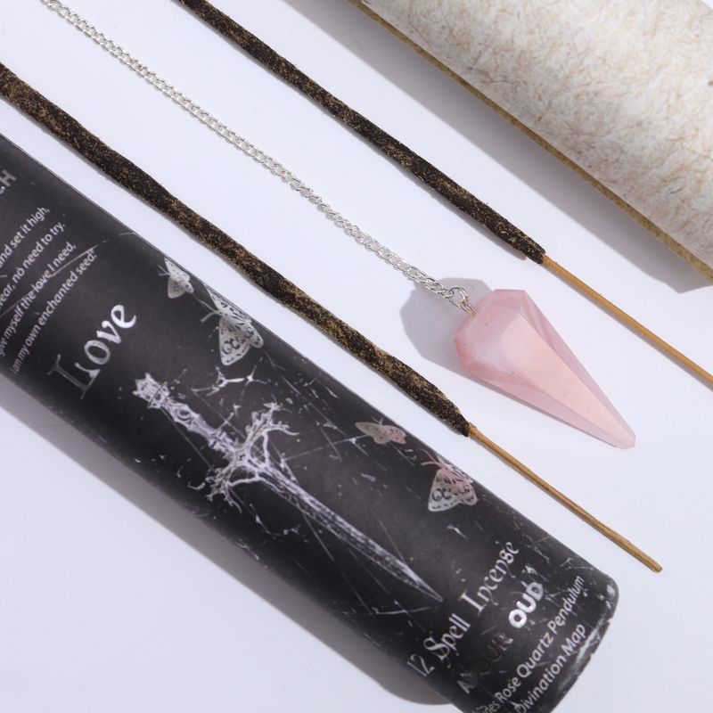 Encens de Sort de Sorcière Ancien - Amour - Pendule en Quartz Rose