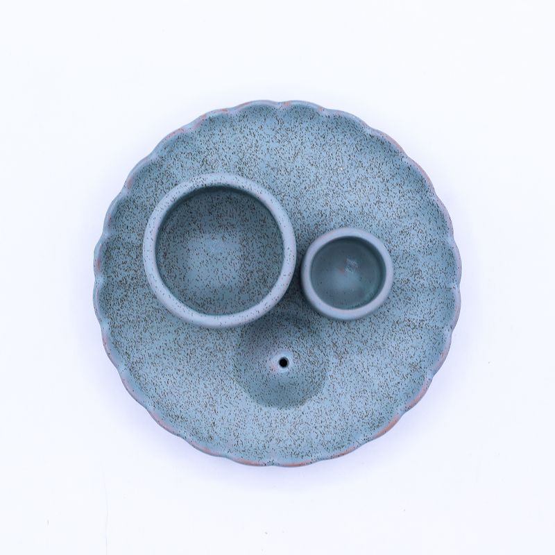 Porte-Encens et Supports en Céramique pour Palo Santo - Fleur de Lotus - Bleu Mat