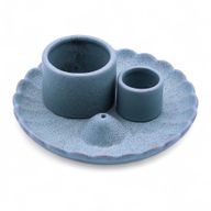 Porte-Encens et Supports en Céramique pour Palo Santo - Fleur de Lotus - Bleu Mat
