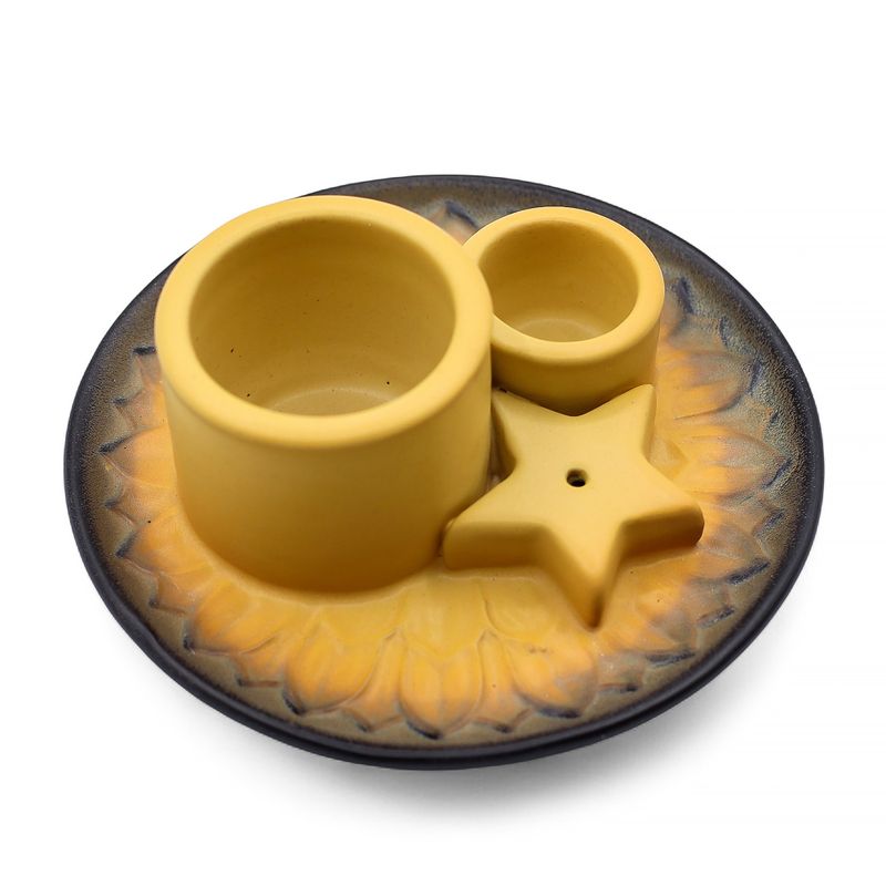 Porte-Encens et Supports en Céramique pour Palo Santo - Mandala - Sable et Gris