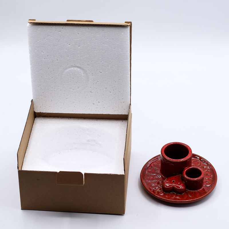 Porte-Encens et Supports en Céramique pour Palo Santo - Mandala - Rouge avec Cœur Brillant