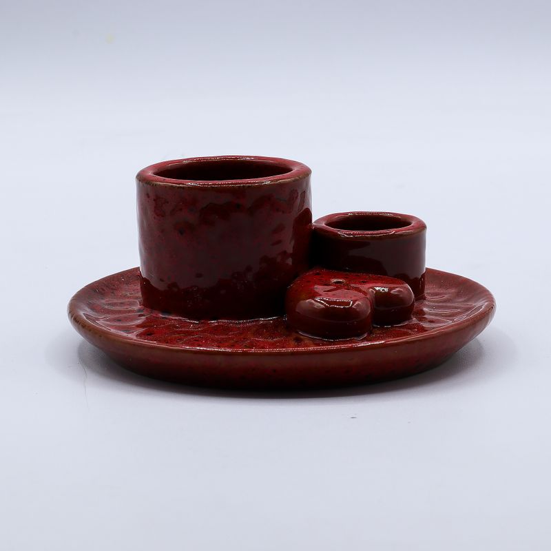 Porte-Encens et Supports en Céramique pour Palo Santo - Mandala - Rouge avec Cœur Brillant