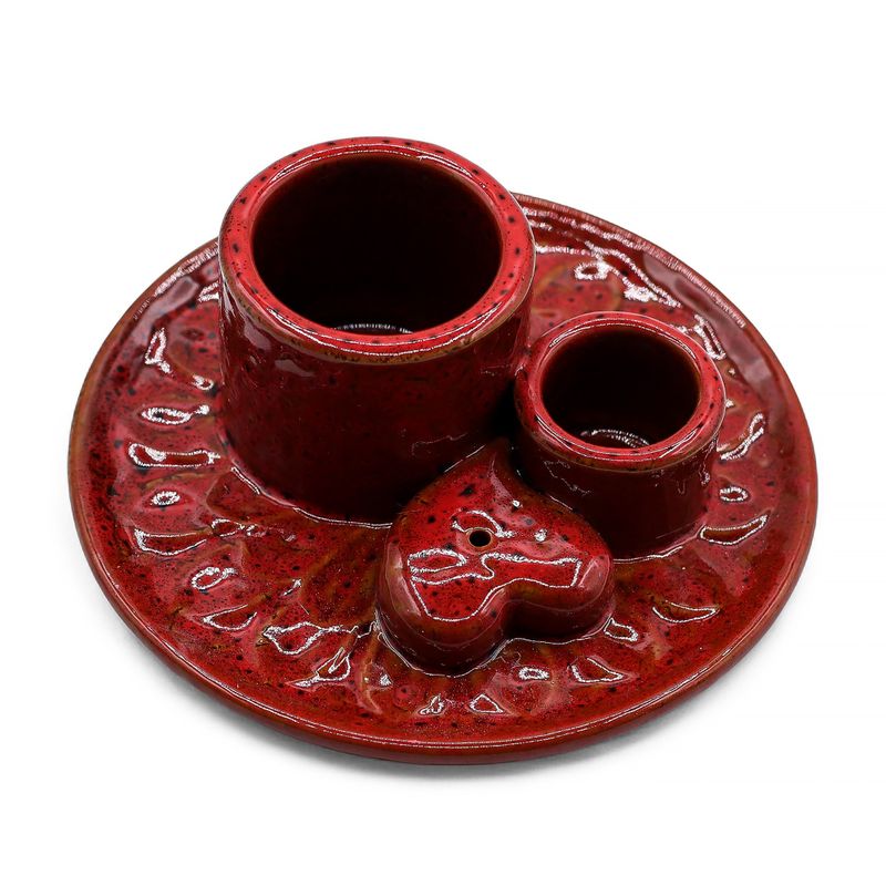 Porte-Encens et Supports en Céramique pour Palo Santo - Mandala - Rouge avec Cœur Brillant