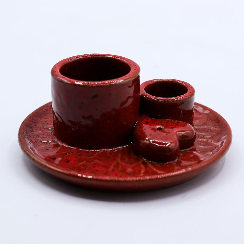 Porte-Encens et Supports en Céramique pour Palo Santo - Mandala - Rouge avec Cœur Brillant