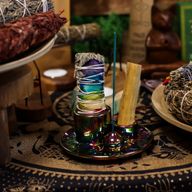Porte-Encens et Supports en Céramique pour Palo Santo - Mandala - Arc-en-ciel Métallique