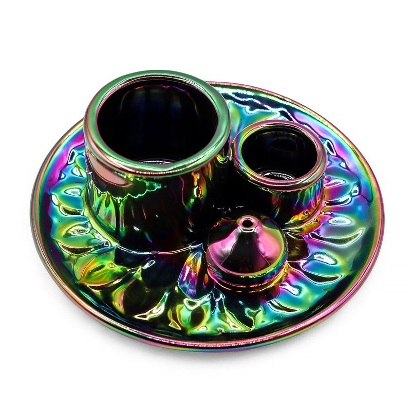 Porte-Encens et Supports en Céramique pour Palo Santo - Mandala - Arc-en-ciel Métallique