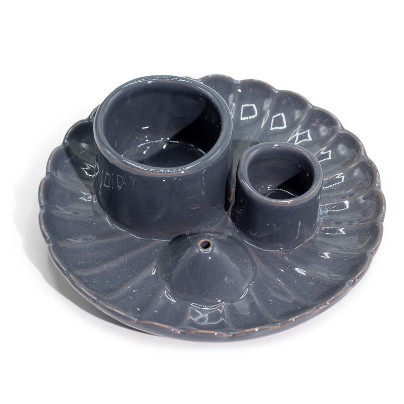 Porte-Encens et Supports en Céramique pour Palo Santo - Fleur de Lotus - Gris Brillant