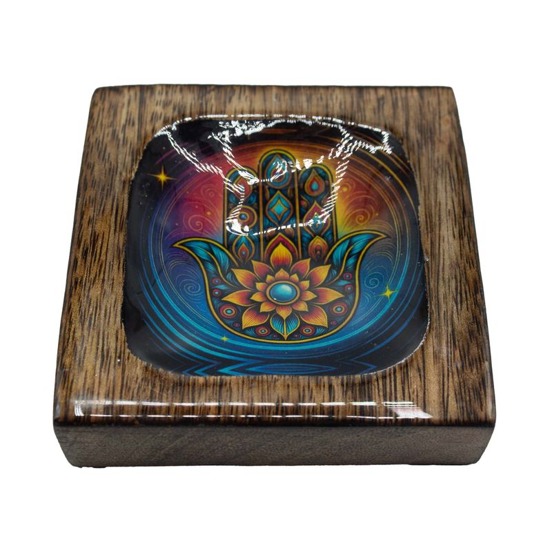 Set de Plateaux Moyens Émaillés En Bois de Manguier- Hamsa
