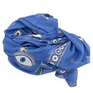 Sari Nomade Collection On the Med - Paréo - Bleu Profond & Or - Motif Œil Protecteur Peint à la Main