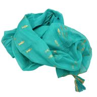 Sari Nomade Collection On the Med - Paréo - Turquoise & Or - Motif Poisson