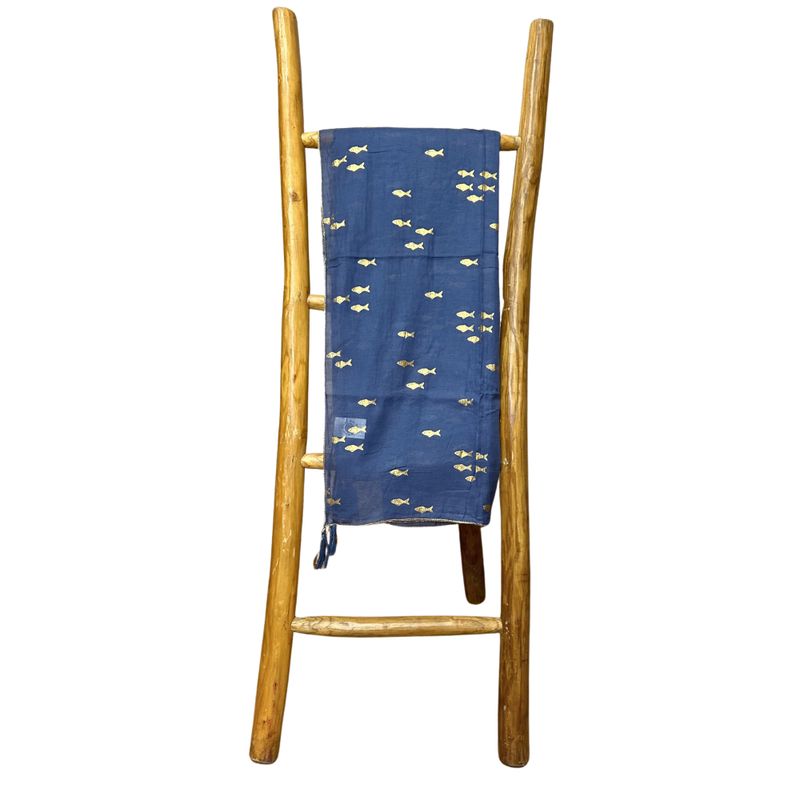 Sari Nomade Collection On the Med - Paréo - Bleu Océan & Or - Motif Poisson