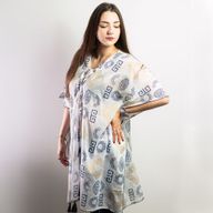 Sari Nomade Collection On the Med - Kaftan - Bleu & Or - Motif Grec Peint à la Main
