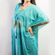 Sari Nomade Collection On the Med - Kaftan - Turquoise & Or - Motif Love
