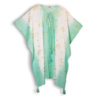 Sari Nomade Collection On the Med - Kaftan - Blanc, Turquoise & Or - Motif Poisson