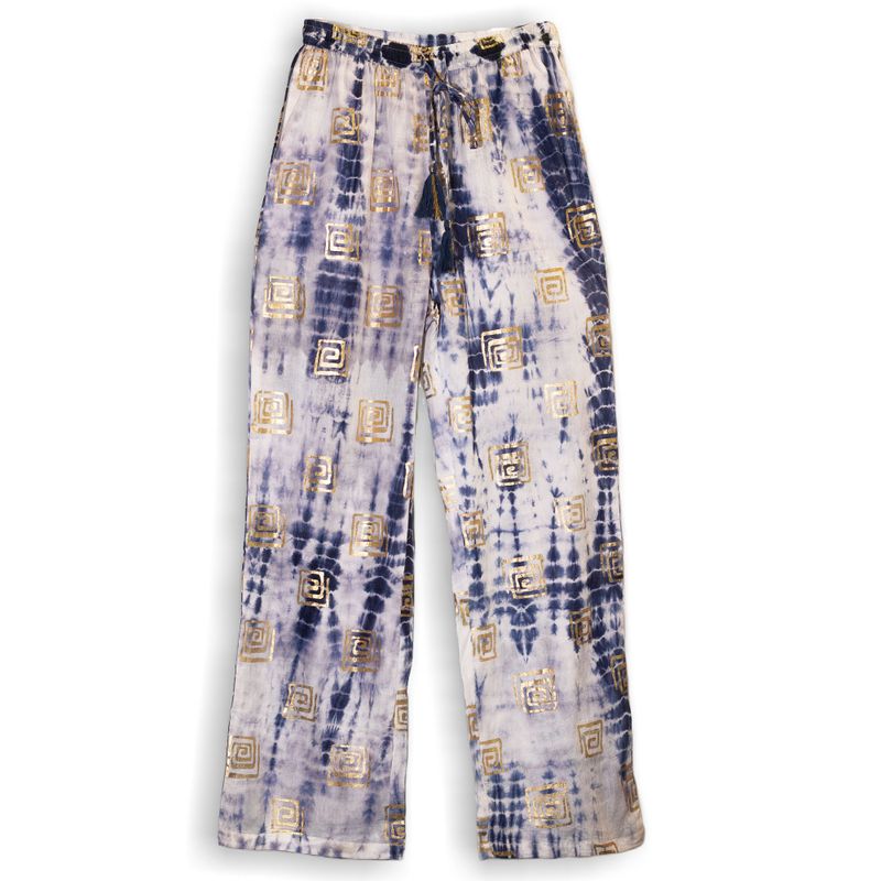 Pantalon de Détente Collection Nomad Sari - Bleu & Or - Motif Grec