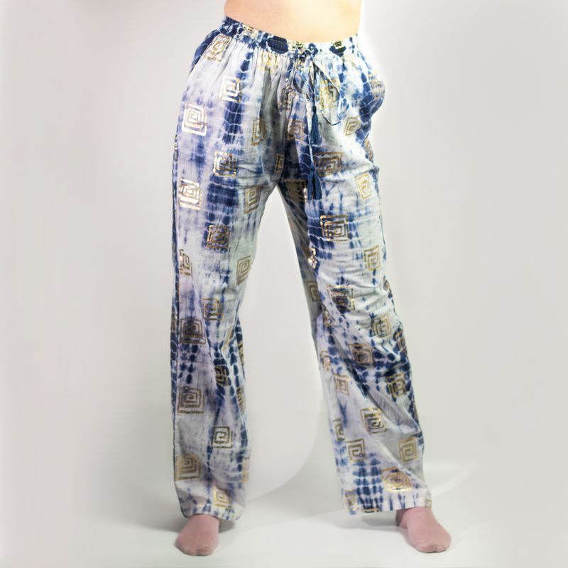 Pantalon de Détente Collection Nomad Sari - Bleu & Or - Motif Grec