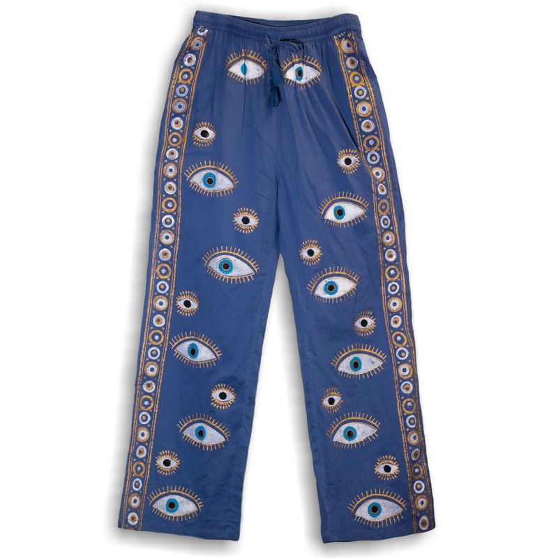 Pantalon de Détente Collection Nomad Sari - Bleu Profond & Or - Œil Protecteur