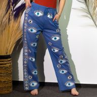 Pantalon de Détente Collection Nomad Sari - Bleu Profond & Or - Œil Protecteur