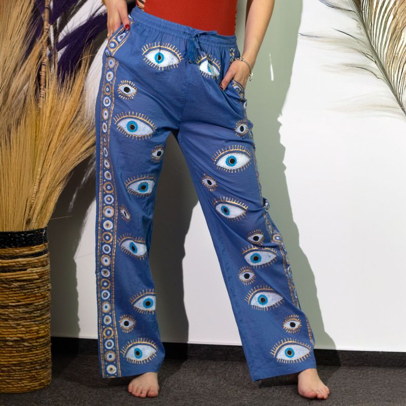 Pantalon de Détente Collection Nomad Sari - Bleu Profond & Or - Œil Protecteur
